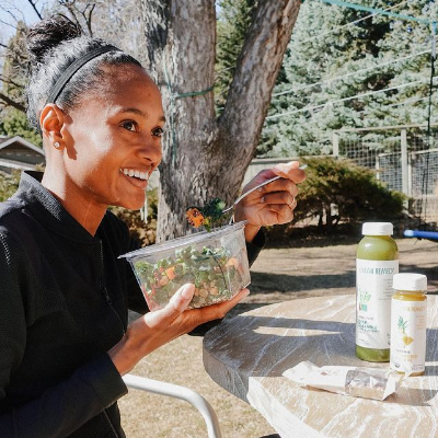 Picture of Nicole Fiscella having salad.